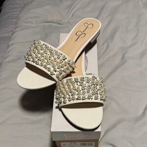 Jessica Simpson Cream Pearl Embellished Sandals